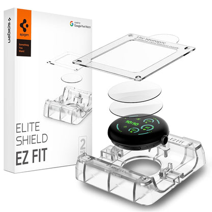 Pellicola Protettiva Spigen Elite Shield EZ FIT per Google Pixel Watch 45mm Series, Set 2 pezzi, Vetro Temperato, Trasparente AFL08525