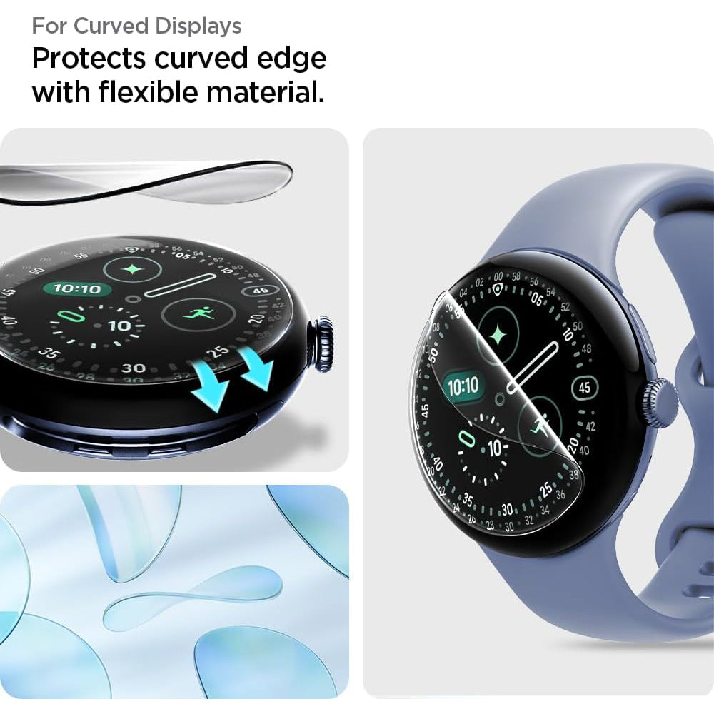 Pellicola Protettiva Spigen Elite Shield EZ FIT per Google Pixel Watch 45mm Series, Set 2 pezzi, Vetro Temperato, Trasparente AFL08525
