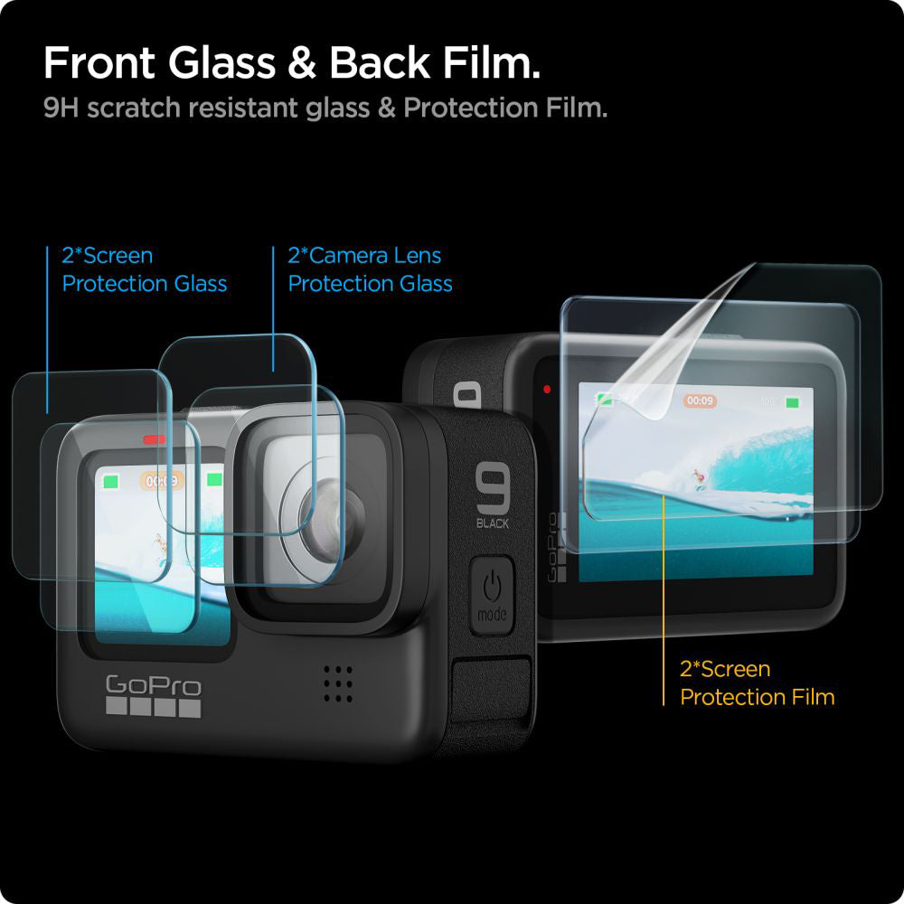 Pellicola Protettiva Schermo e Lente Spigen GlastR Slim per GoPro Hero 12 / 9 / 10 / 11, Vetro Temperato, Set 6 pezzi AGL03045