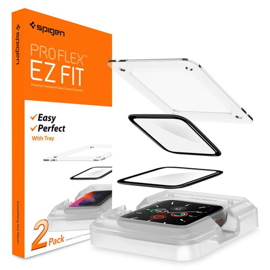 Pellicola Protettiva Spigen ProFlex EZ FIT per Apple Watch 44mm Series, Set 2 pezzi, Vetro Flessibile, Nero
