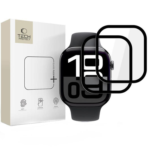 Tech-Protect Flex+ Protection Film for Apple Watch 46mm Series, Set of 2 Pieces, Flexible Glass, Black
