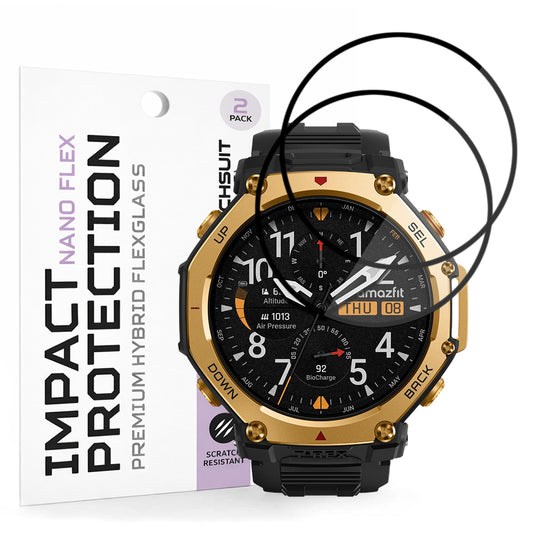 Pellicola Protettiva Techsuit Nano Flex per Amazfit T-Rex 3 Pro 48mm, Set 2 pezzi, Plastica, Nera