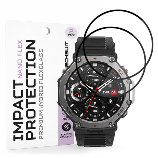 Pellicola Protettiva Techsuit Nano Flex per Amazfit T-Rex 3, Set 2 pezzi, Plastica, Nera