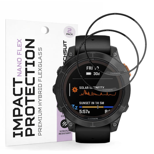 Pellicola Protettiva Techsuit Nano Flex per Garmin Fenix 7 Pro Solar, Set 2 pezzi, Plastica, Nera