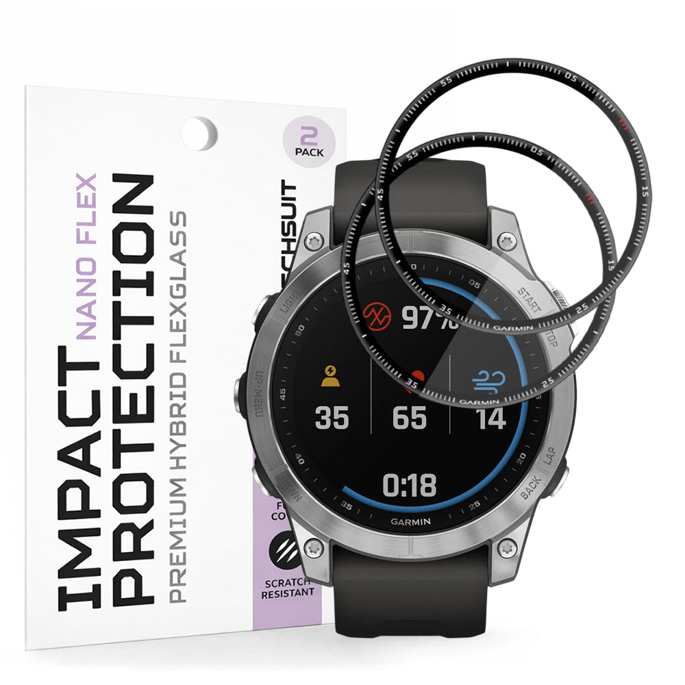 Pellicola Protettiva Techsuit Nano Flex per Garmin Fenix 7, Set 2 pezzi, Plastica, Nera