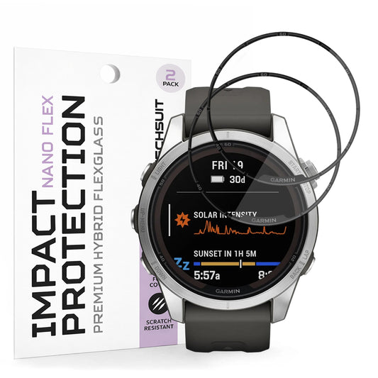 Pellicola Protettiva Techsuit Nano Flex per Garmin Fenix 7S Pro Solar, Set 2 pezzi, Plastica, Nera