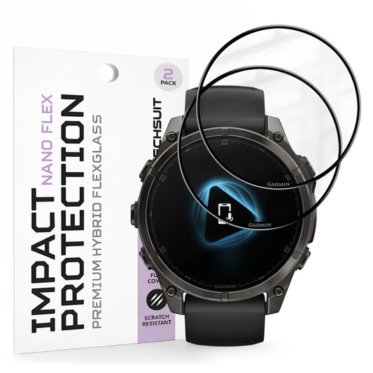 Pellicola Protettiva Techsuit Nano Flex per Garmin Fenix 8 Pro 47mm / 8 47mm, Set 2 pezzi, Plastica, Nera