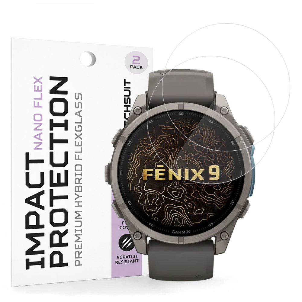 Pellicola Protettiva Techsuit Nano Flex per Garmin Fenix 9 Pro 51mm / Fenix 9 51mm, Set 2 pezzi, Plastica, Nera