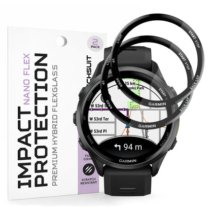 Pellicola Protettiva Techsuit Nano Flex per Garmin Forerunner 570 47mm / 970, Set 2 pezzi, Plastica, Nera