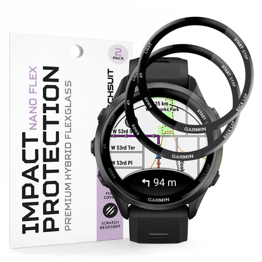 Pellicola Protettiva Techsuit Nano Flex per Garmin Forerunner 570 47mm / 970, Set 2 pezzi, Plastica, Nera