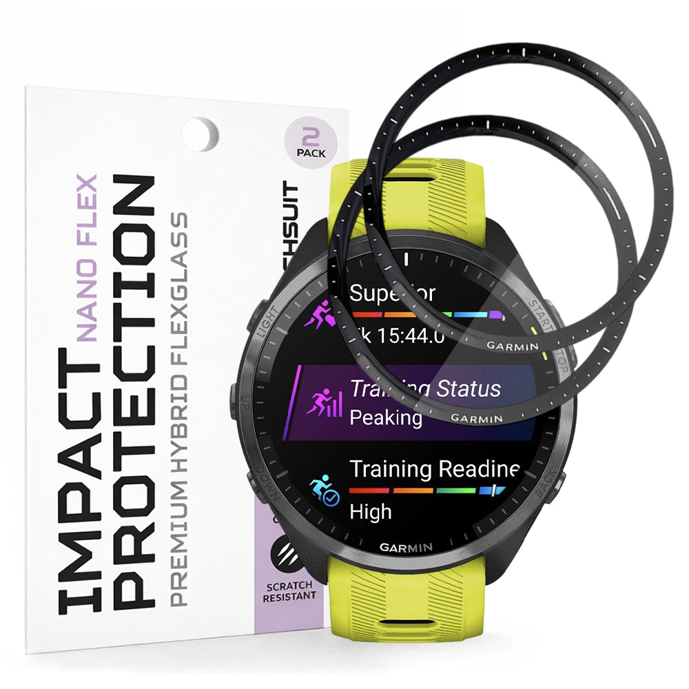 Pellicola Protettiva Techsuit Nano Flex per Garmin Forerunner 965, Set 2 pezzi, Plastica, Nera