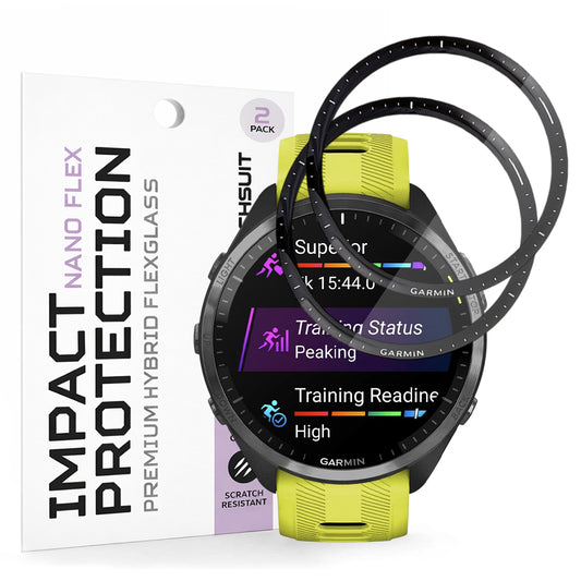 Pellicola Protettiva Techsuit Nano Flex per Garmin Forerunner 965, Set 2 pezzi, Plastica, Nera