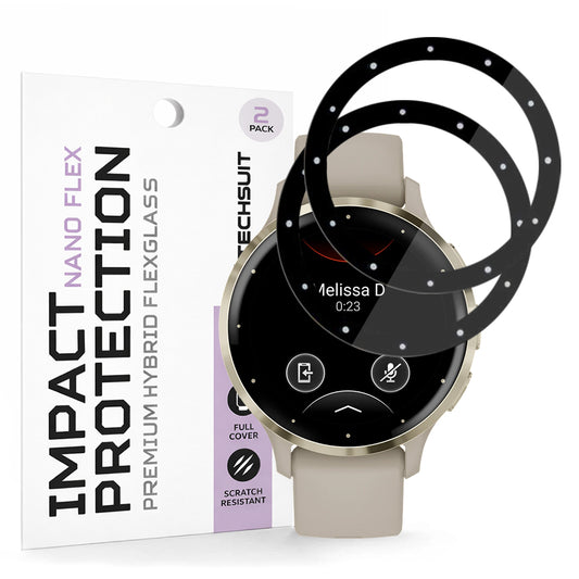 Pellicola Protettiva Techsuit Nano Flex per Garmin Venu 3S, Set 2 pezzi, Plastica, Nera