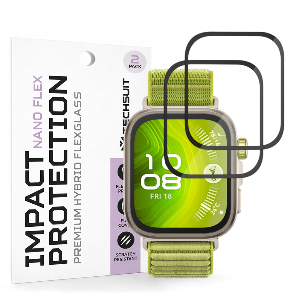 Pellicola Protettiva Techsuit Nano Flex per Huawei Watch Fit 4 Pro, Set 2 pezzi, Plastica, Nera