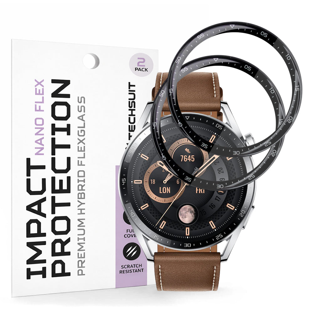 Pellicola Protettiva Techsuit Nano Flex per Huawei Watch GT 3 46mm, Set 2 pezzi, Plastica, Nera