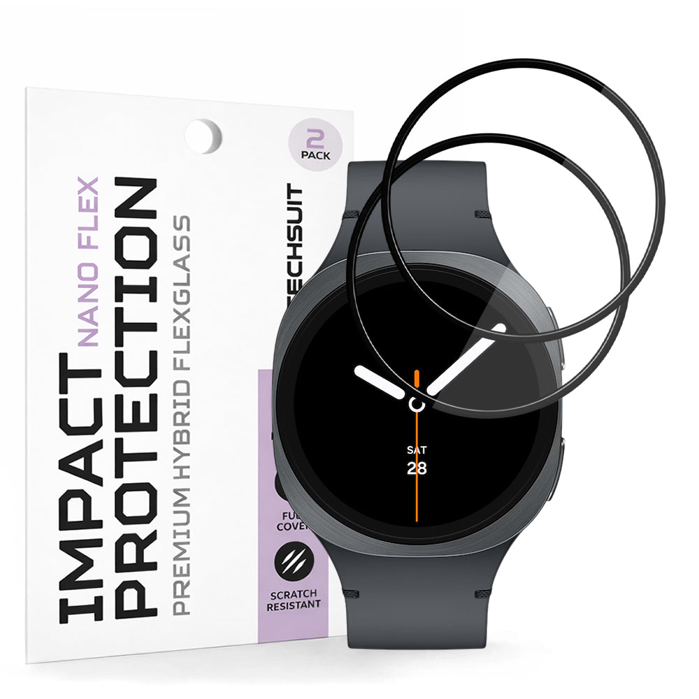 Pellicola Protettiva Techsuit Nano Flex per Samsung Galaxy Watch8 40mm, Set 2 pezzi, Plastica, Nera