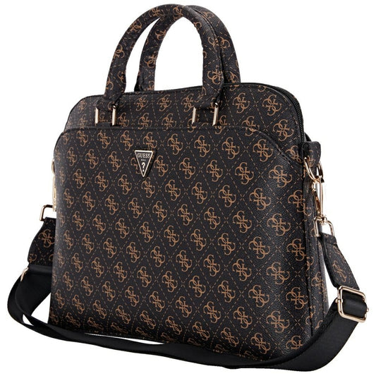 Borsa Guess 4G Triangle Logo per Laptop 15inch, Nera Marrone