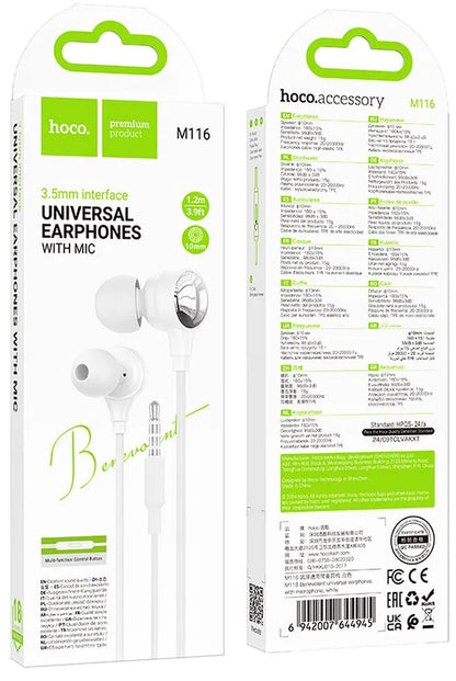 Handsfree 3.5mm HOCO M116, White