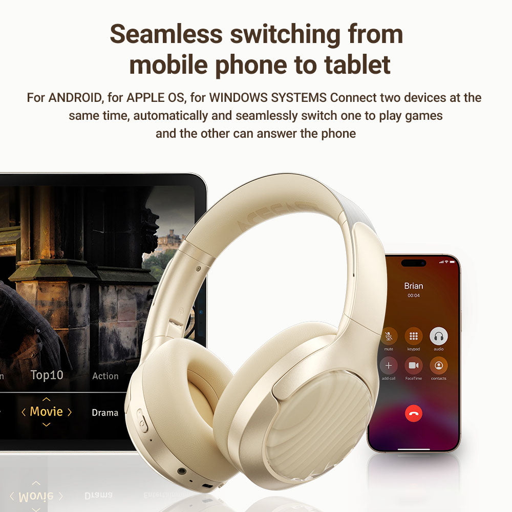 Handsfree Bluetooth Acefast H5, A2DP, ANC, Bianco