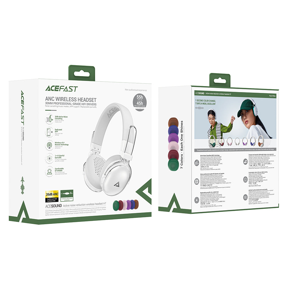 Handsfree Bluetooth Acefast H7, A2DP, ANC, Bianco
