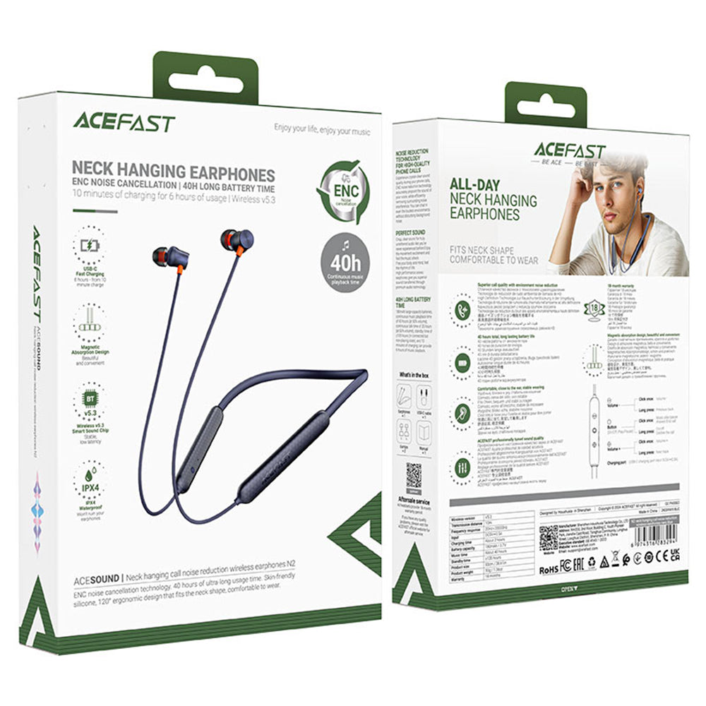 Auricolare Bluetooth Acefast N2, A2DP, Nero
