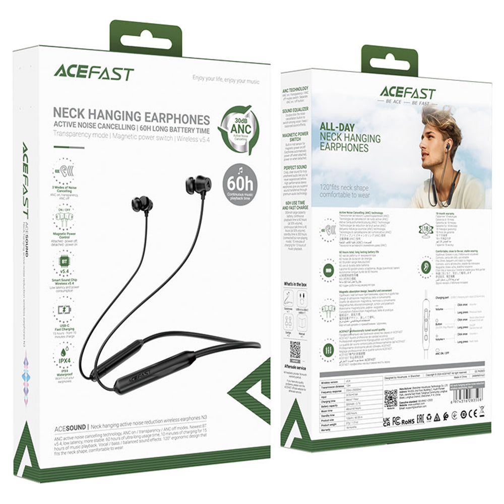 Auricolare Bluetooth Acefast N3, A2DP, Nero