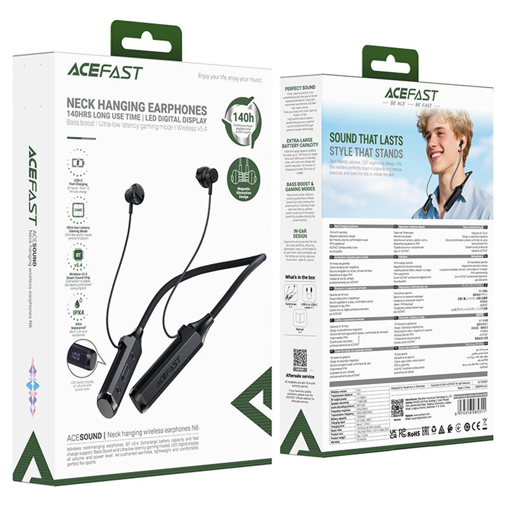 Auricolare Bluetooth Acefast N6, A2DP, Nero