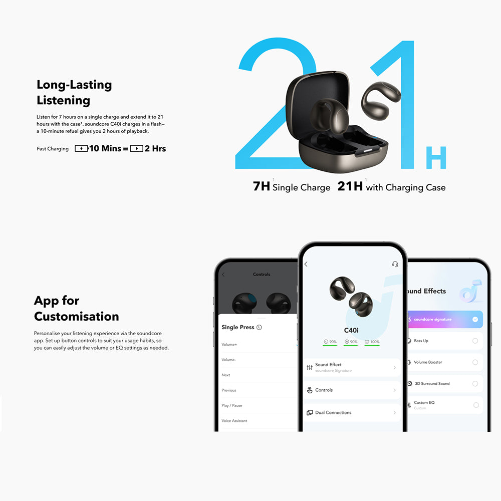 Handsfree Bluetooth Anker SoundCore C40i, TWS, MultiPoint, Nero A3331GZ1