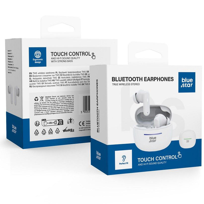 Handsfree Bluetooth Blue Star BK44, TWS, Bianco