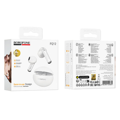 Auricolari Bluetooth Borofone FQ12 Nice, TWS, Bianco