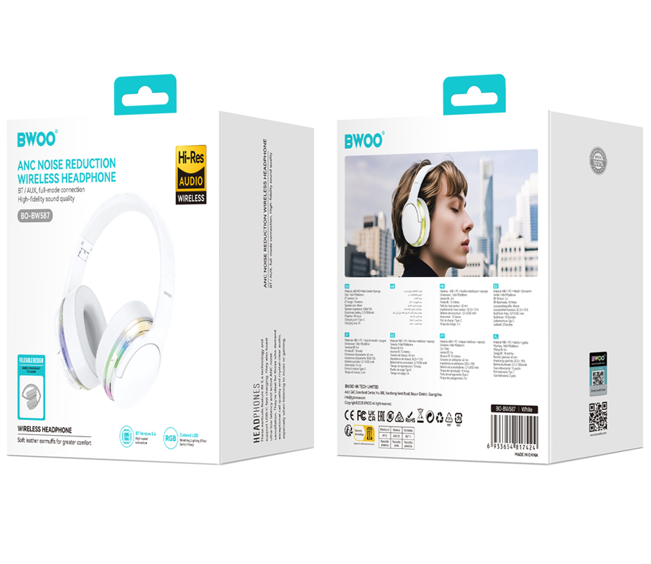 Bluetooth Handsfree BWOO BO-BW587, A2DP, ANC, White