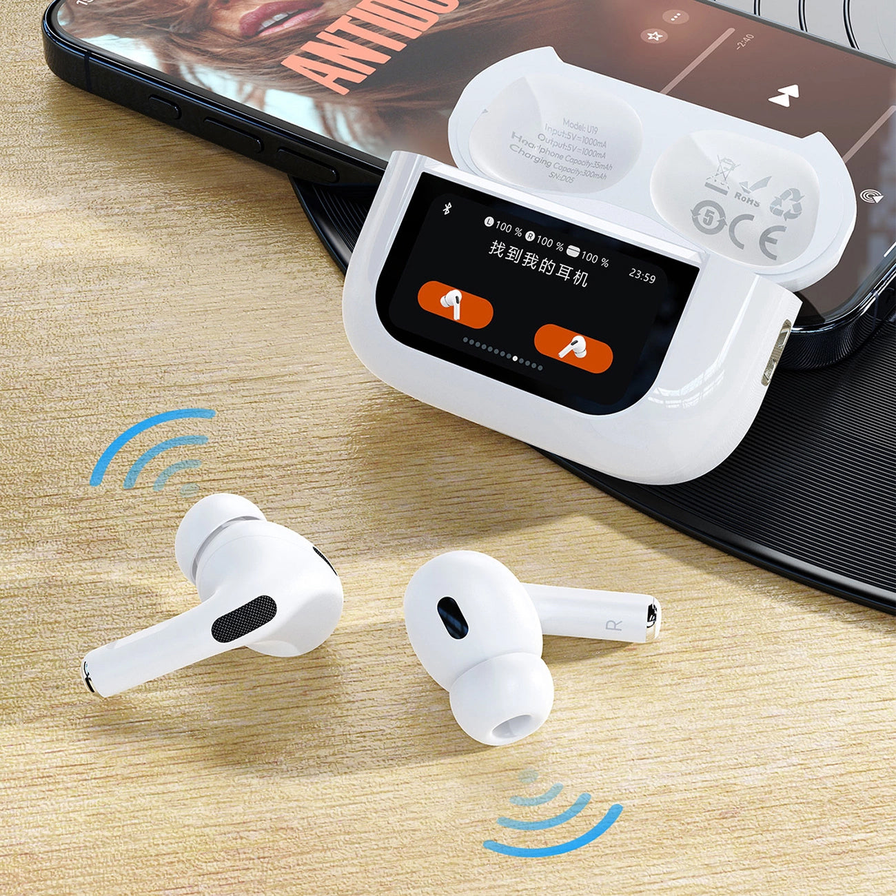 Bluetooth Handsfree Dudao U19 Display, TWS, White
