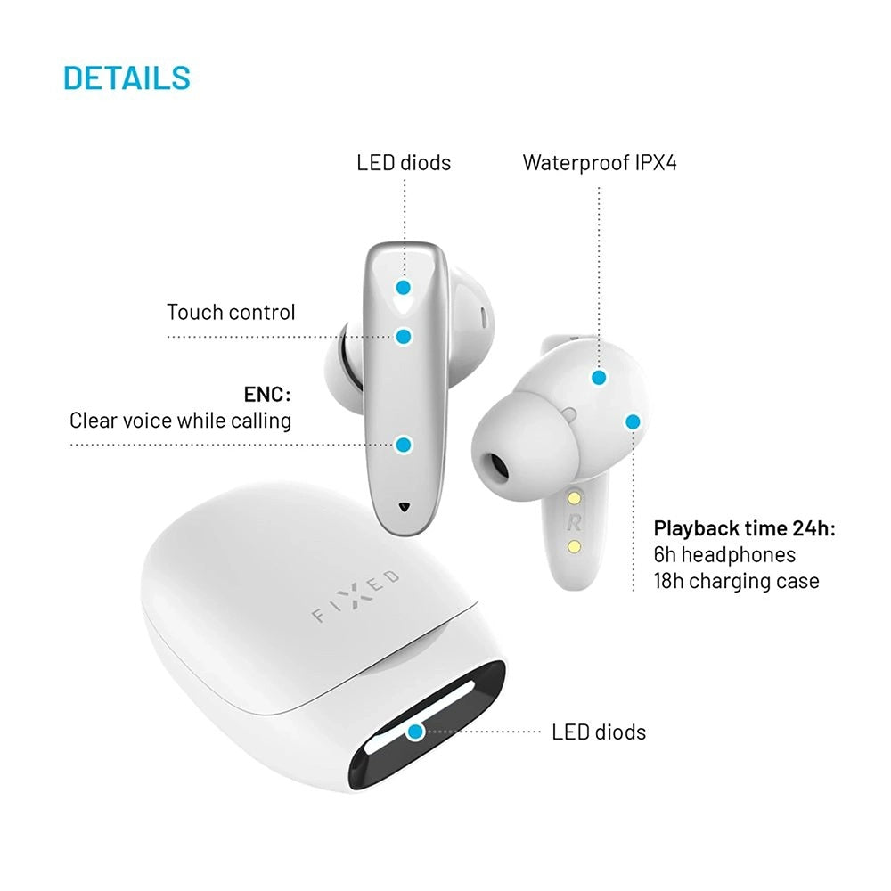Auricolari Bluetooth Fixed Pods, TWS, Bianco