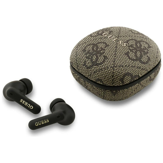 Auricolari Bluetooth Guess 4G Classic con Logo Metallico, TWS, Marrone