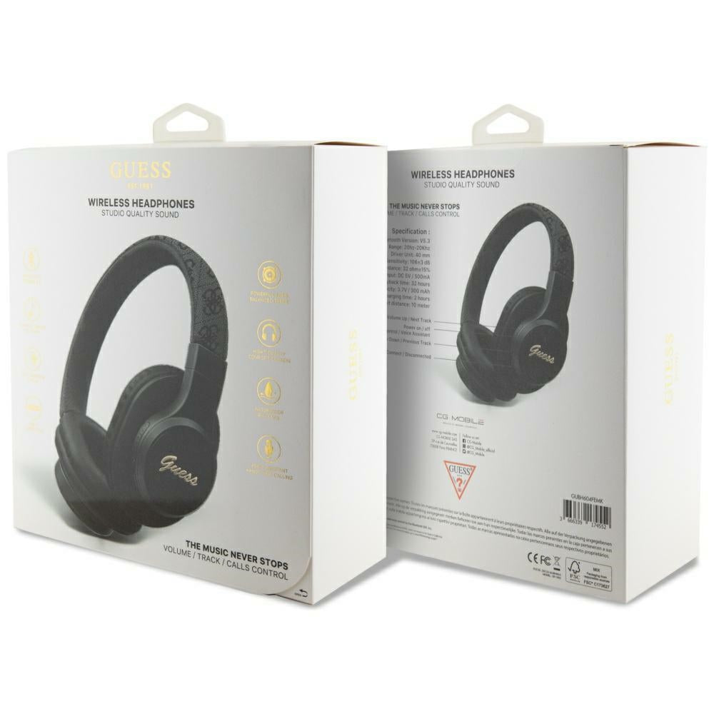 Auricolare Bluetooth Guess 4G Tone on Tone Script Logo, A2DP, Nero