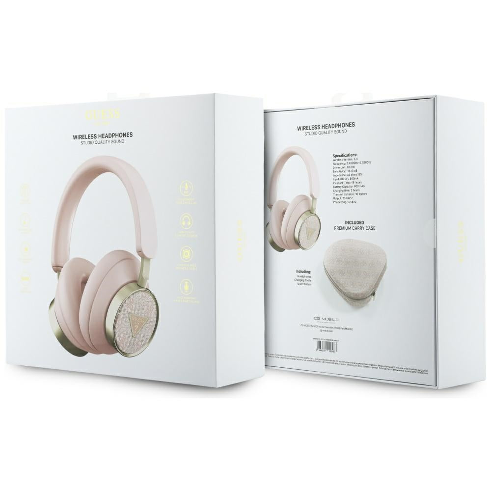 Auricolare Bluetooth Guess 4G Gold con Logo Triangolo, A2DP, Rosa