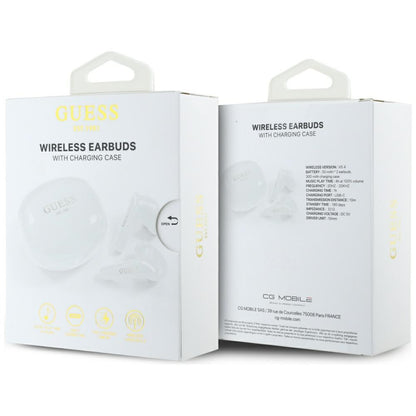 Auricolare Bluetooth Guess Flat Classic Logo Electroplated, TWS, Bianco