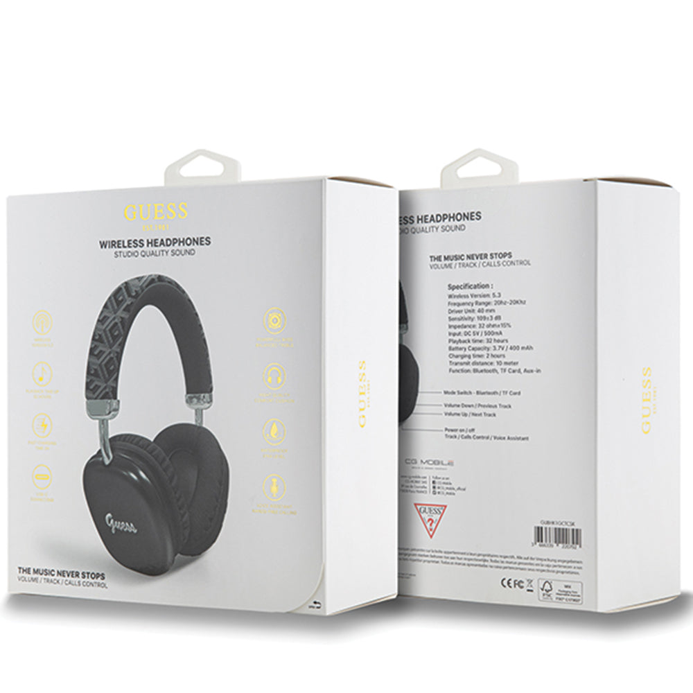 Auricolare Bluetooth Guess GCube Metallic Script Logo, A2DP, Nero