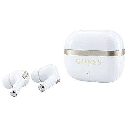 Auricolari Bluetooth Guess Glossy Gold Line Printed Classic Logo, TWS, bianchi