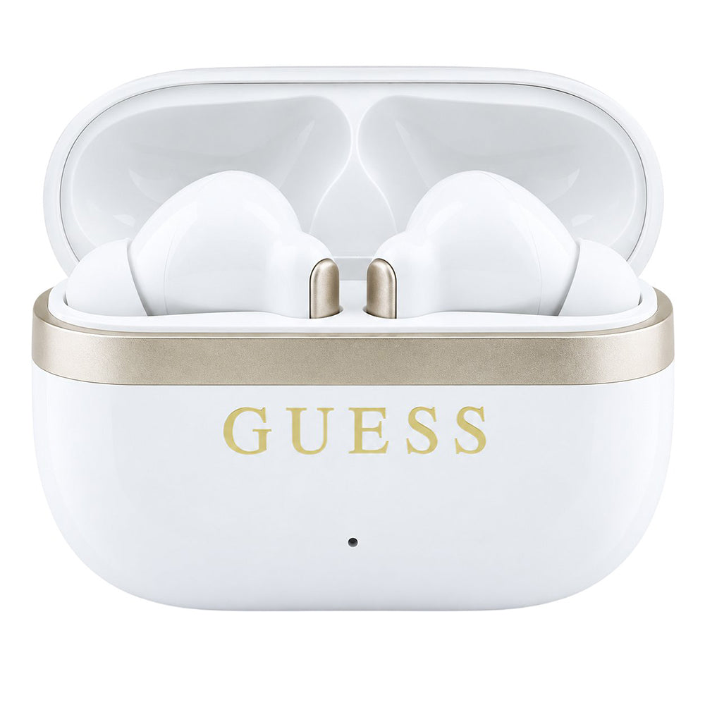 Auricolari Bluetooth Guess Glossy Gold Line Printed Classic Logo, TWS, bianchi