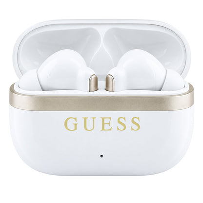 Auricolari Bluetooth Guess Glossy Gold Line Printed Classic Logo, TWS, bianchi