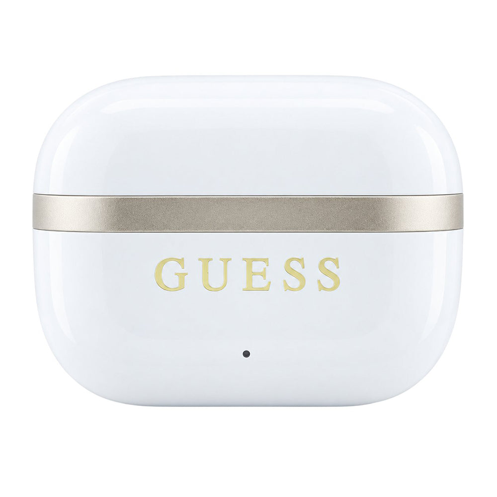 Auricolari Bluetooth Guess Glossy Gold Line Printed Classic Logo, TWS, bianchi