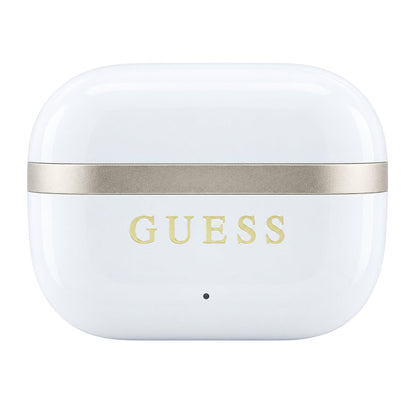 Auricolari Bluetooth Guess Glossy Gold Line Printed Classic Logo, TWS, bianchi