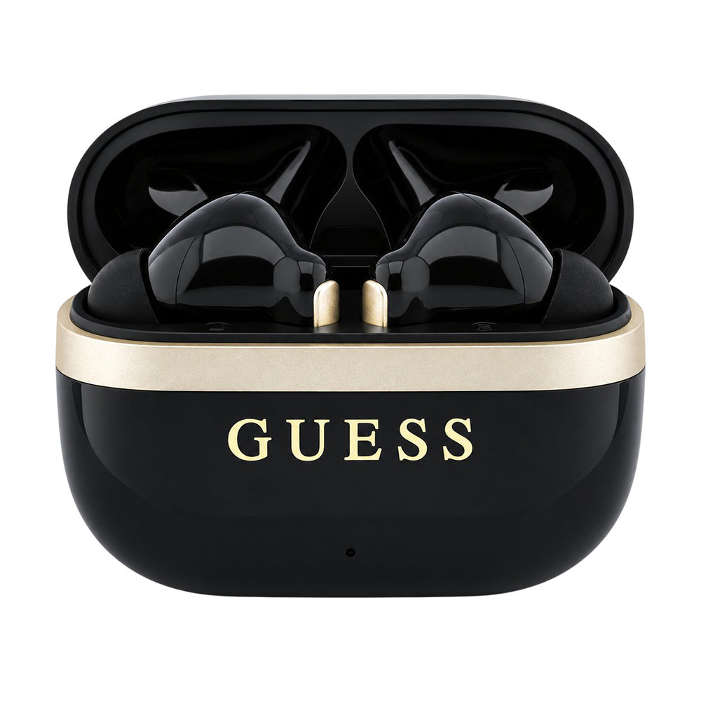 Auricolari Bluetooth Guess Glossy Gold Line con logo classico stampato, TWS, neri