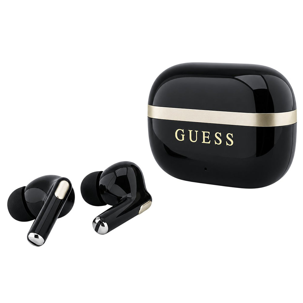 Auricolari Bluetooth Guess Glossy Gold Line con logo classico stampato, TWS, neri