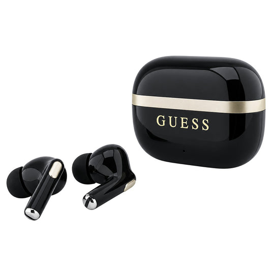 Auricolari Bluetooth Guess Glossy Gold Line con logo classico stampato, TWS, neri