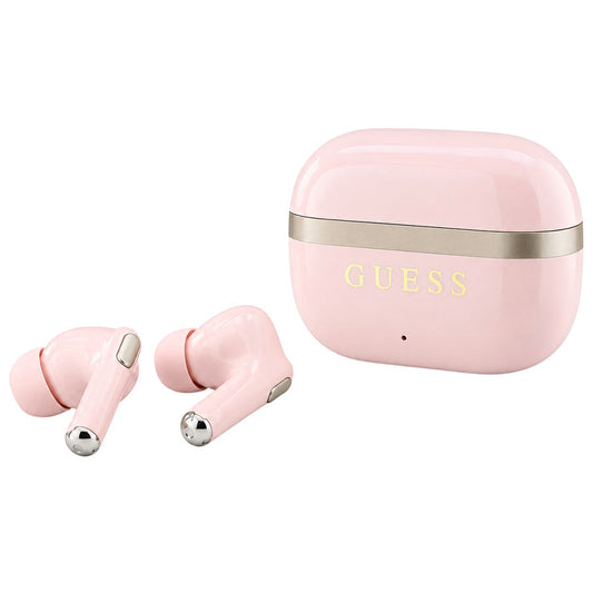 Auricolari Bluetooth Guess Glossy Gold Line Printed Classic Logo, TWS, Rosa