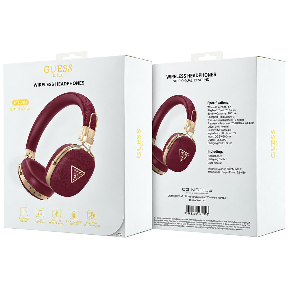 Auricolari Bluetooth Guess Grained Triangle Logo, A2DP, bordeaux