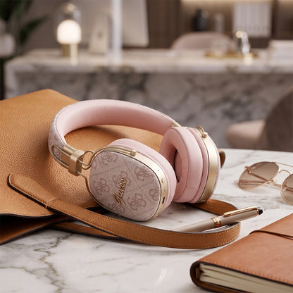 Auricolari Bluetooth Guess Metal 4G Script Logo, A2DP, Rosa
