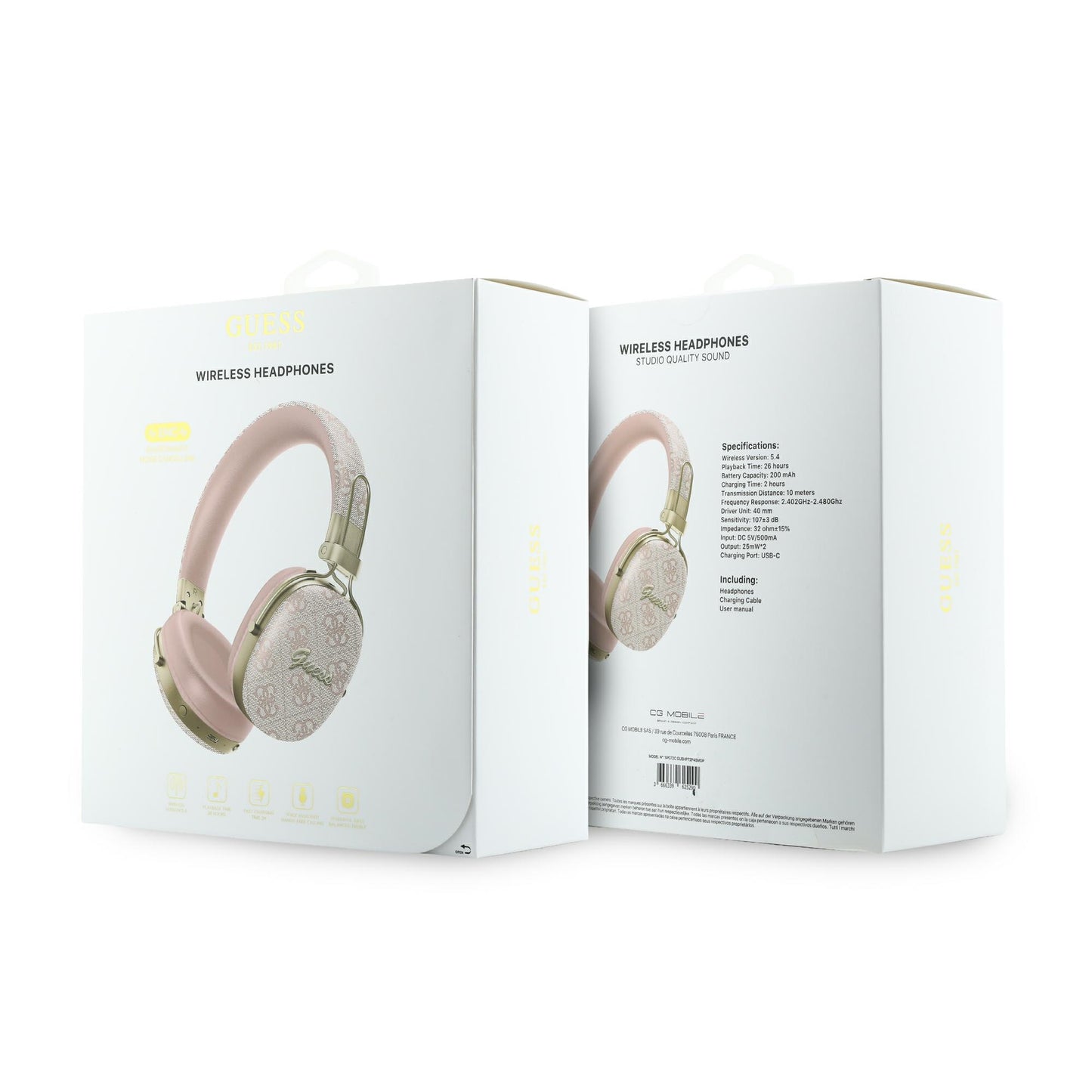 Auricolari Bluetooth Guess Metal 4G Script Logo, A2DP, Rosa